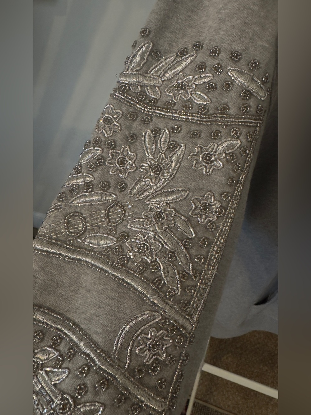Free People Light Gray Embroidered Hoodie with Rope Drawstrings - Picture 6 of 13